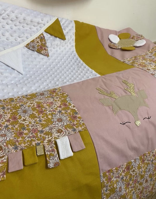 Tapis d'éveil - Collection petit cerf - Moutarde/Rose - Fabrication artisanale