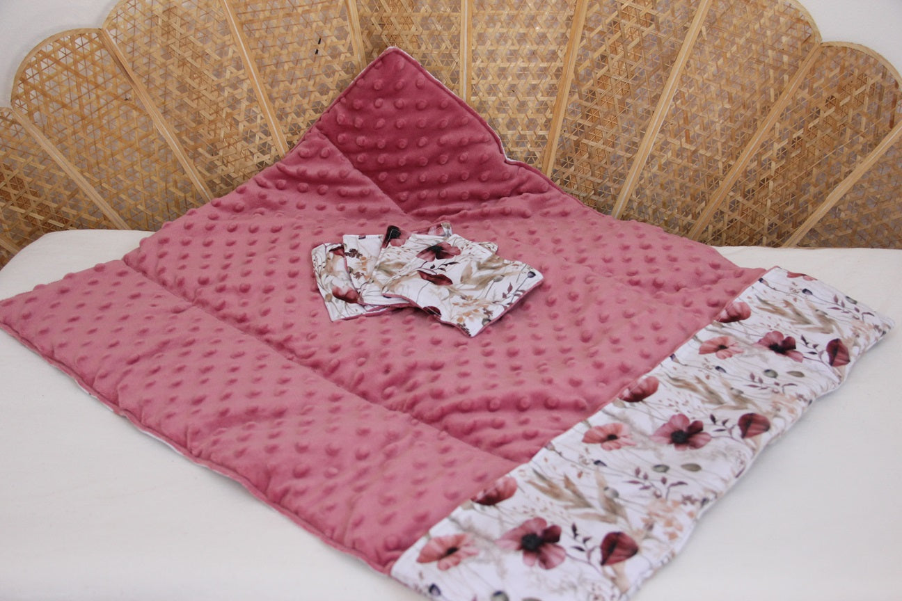 Tapis nomade - Vieux rose/Motif Fleurs - Fabrication artisanale vue depliée