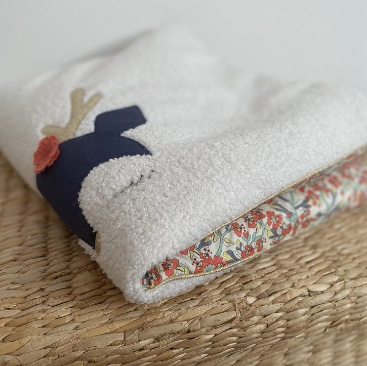 couverture bébé fait main petit cerf pour poussette liberty orangé vue4