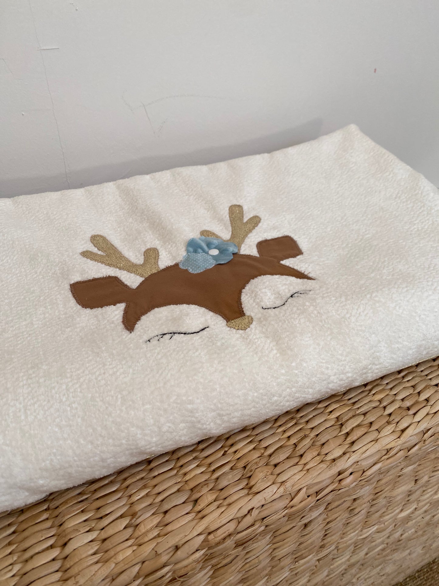 couverture bébé fait main petit cerf pour poussette marron et liberty vue4