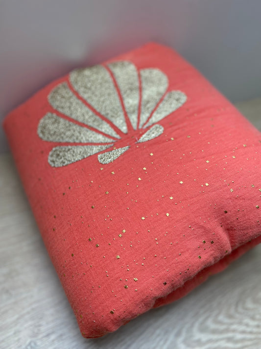 couverture bébé fait main coquillage pour poussette corail