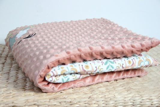 couverture bébé fait main licorne pour poussette saumon et vert
