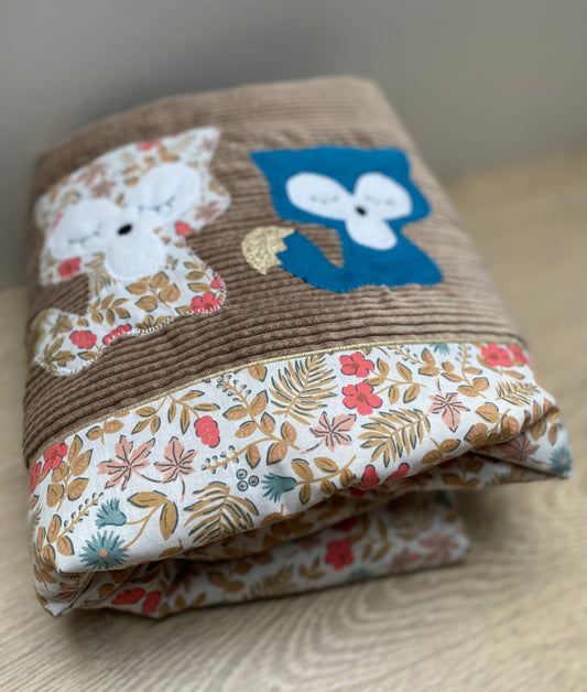 couverture bébé fait main renard pour poussette marron et liberty