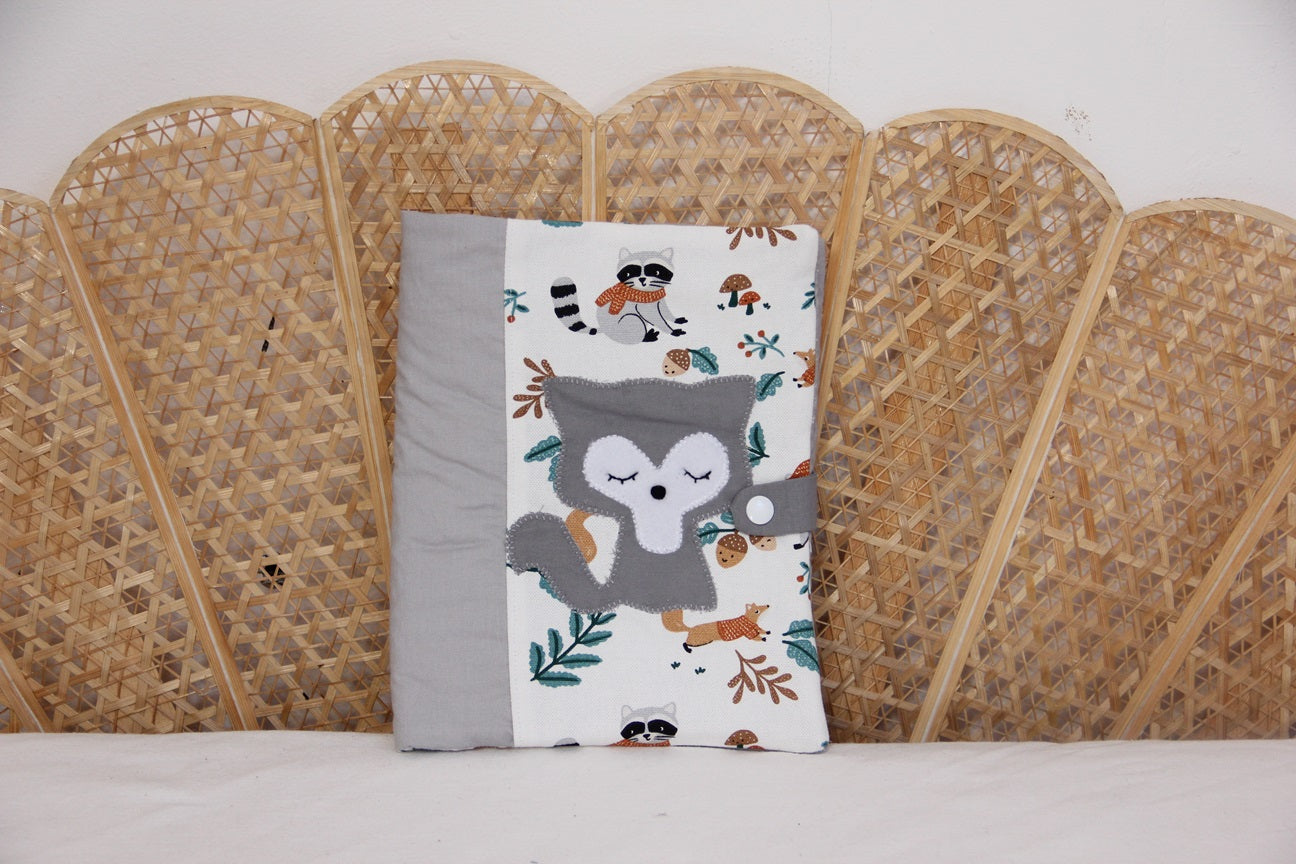 protège carnet de santé bébé fait main thème renard tons blanc gris