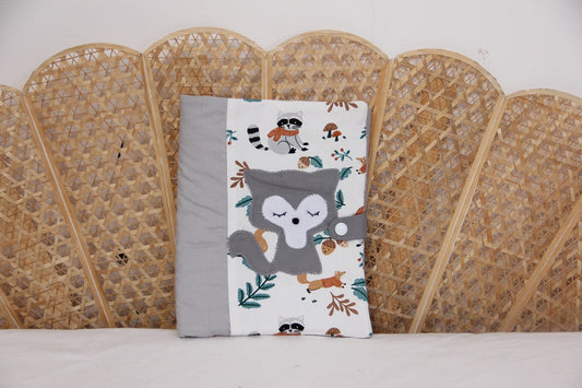 protège carnet de santé bébé fait main thème renard tons blanc gris