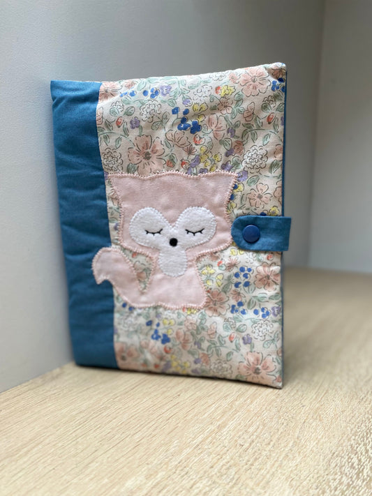 protège carnet de sante bebe fait main thème renard tons rose-bleu